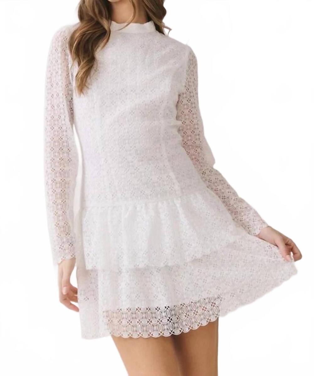 NEW PRETTY FOLLIES lace long sleeve mini dress in white